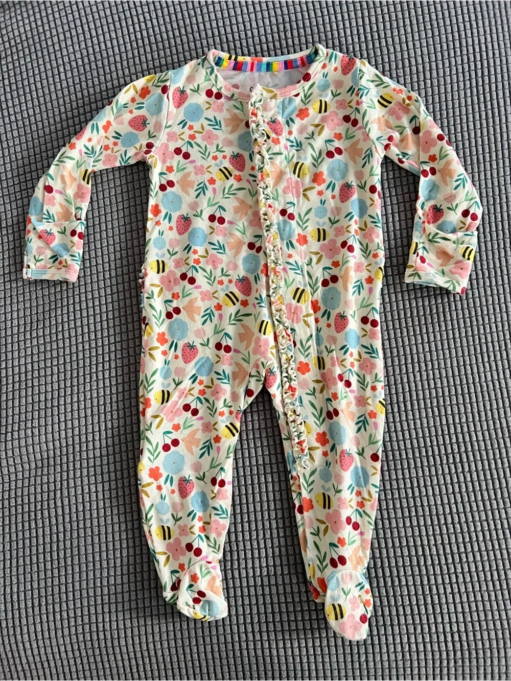 Magnetic Me Baby Floral & Bee Ruffle Footed One-Piece Romper - Like New!